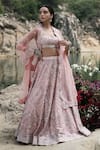 Rajbinder Chahal_Pink Blouse And Lehenga Dupion Silk Dupatta Net Square Embroidered Bridal Set _Online_at_Aza_Fashions
