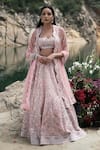 Buy_Rajbinder Chahal_Pink Blouse And Lehenga Dupion Silk Dupatta Net Square Embroidered Bridal Set _Online_at_Aza_Fashions