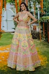 Buy_Rajbinder Chahal_Yellow Blouse And Lehenga Dupion Silk Dupatta Net Leaf Embroidered Bridal Set _at_Aza_Fashions