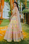 Shop_Rajbinder Chahal_Yellow Blouse And Lehenga Dupion Silk Dupatta Net Leaf Embroidered Bridal Set _at_Aza_Fashions