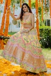 Rajbinder Chahal_Yellow Blouse And Lehenga Dupion Silk Dupatta Net Leaf Embroidered Bridal Set _Online_at_Aza_Fashions