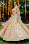 Buy_Rajbinder Chahal_Yellow Blouse And Lehenga Dupion Silk Dupatta Net Leaf Embroidered Bridal Set _Online_at_Aza_Fashions