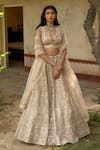 Buy_Angad Singh_Gold Net Lining Satin Embroidery V Neck Bridal Lehenga Set _at_Aza_Fashions