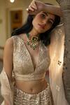 Buy_Angad Singh_Gold Net Lining Satin Embroidery V Neck Bridal Lehenga Set _Online_at_Aza_Fashions