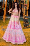 Buy_Rajbinder Chahal_Pink Blouse And Lehenga Dupion Silk Dupatta Net V Neck Embroidered Bridal Set _at_Aza_Fashions
