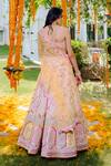 Shop_Rajbinder Chahal_Peach Blouse And Lehenga Dupion Silk Dupatta Net V Neck Embroidered Bridal Set _at_Aza_Fashions