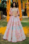 Buy_Rajbinder Chahal_Purple Blouse And Lehenga Dupion Silk Dupatta Net Embroidery V Neck Bridal Set _at_Aza_Fashions