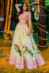 Buy_Rajbinder Chahal_Green Blouse And Lehenga Dupion Silk Dupatta Net One Shoulder Embroidered Set _at_Aza_Fashions