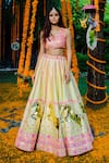 Buy_Rajbinder Chahal_Green Blouse And Lehenga Dupion Silk Dupatta Net One Shoulder Embroidered Set _Online_at_Aza_Fashions