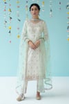 Buy_Angad Singh_White Raw Silk Lining Cotton Embroidery Leaf Neck Kurta Set _at_Aza_Fashions