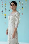 Buy_Angad Singh_White Raw Silk Lining Cotton Embroidery Leaf Neck Kurta Set _Online_at_Aza_Fashions