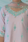 Shop_Angad Singh_Pink Raw Silk Lining Cotton Embroidery V Neck Kurta Set _Online_at_Aza_Fashions