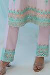 Angad Singh_Pink Raw Silk Lining Cotton Embroidery V Neck Kurta Set _at_Aza_Fashions