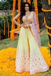 Buy_Rajbinder Chahal_Yellow Blouse And Sharara Dupion Silk Dupatta Net Embroidery Leaf Set  _at_Aza_Fashions