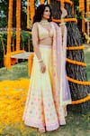 Rajbinder Chahal_Yellow Blouse And Sharara Dupion Silk Dupatta Net Embroidery Leaf Set  _Online_at_Aza_Fashions