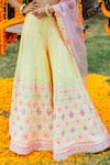 Shop_Rajbinder Chahal_Yellow Blouse And Sharara Dupion Silk Dupatta Net Embroidery Leaf Set  _Online_at_Aza_Fashions