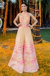 Buy_Rajbinder Chahal_Yellow Dupion Silk Round Embroidered Cutout Jumpsuit _at_Aza_Fashions