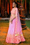 Rajbinder Chahal Pink Blouse And Lehenga Dupion Silk Dupatta Net Leaf Embroidered Bridal Set Online at Aza Fashions Rajbinder Chahal_Pink Blouse And Lehenga Dupion Silk Dupatta Net Leaf Embroidered Bridal Set _Online_at_Aza_Fashions