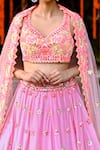 Shop Rajbinder Chahal Pink Blouse And Lehenga Dupion Silk Dupatta Net Leaf Embroidered Bridal Set Online at Aza Fashions Shop_Rajbinder Chahal_Pink Blouse And Lehenga Dupion Silk Dupatta Net Leaf Embroidered Bridal Set _Online_at_Aza_Fashions