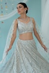 Buy_Angad Singh_Grey Organza Dupatta Net Lining Satin Embroidery V Neck Bridal Lehenga Set _Online_at_Aza_Fashions