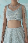 Angad Singh_Grey Organza Dupatta Net Lining Satin Embroidery V Neck Bridal Lehenga Set _at_Aza_Fashions