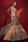 Buy_Angad Singh_Gold Lehenga And Blouse Organza Dupatta Net Embroidery Leaf Neck Bridal Set _at_Aza_Fashions