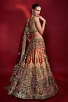 Shop_Angad Singh_Gold Lehenga And Blouse Organza Dupatta Net Embroidery Leaf Neck Bridal Set _at_Aza_Fashions