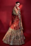 Angad Singh_Gold Lehenga And Blouse Organza Dupatta Net Embroidery Leaf Neck Bridal Set _Online_at_Aza_Fashions