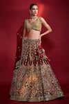 Buy_Angad Singh_Gold Lehenga And Blouse Organza Dupatta Net Embroidery Leaf Neck Bridal Set _Online_at_Aza_Fashions