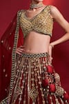 Shop_Angad Singh_Gold Lehenga And Blouse Organza Dupatta Net Embroidery Leaf Neck Bridal Set _Online_at_Aza_Fashions