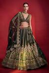 Buy_Angad Singh_Green Lehenga And Blouse Organza Dupatta Net Embroidery V Neck Bridal Set _at_Aza_Fashions