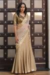 Buy_Rina Dhaka_Gold Pre-draped Saree With Blouse_Online_at_Aza_Fashions