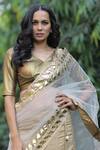 Shop_Rina Dhaka_Gold Pre-draped Saree With Blouse_Online_at_Aza_Fashions