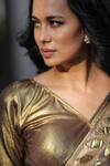 Rina Dhaka_Gold Pre-draped Saree With Blouse_at_Aza_Fashions