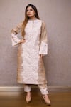 Buy_Rina Dhaka_Beige Organic Handloom Cotton Applique Embroidery Leaf Mandarin Kurta And Pant Set _at_Aza_Fashions