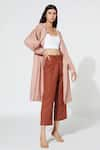 Buy_Meadow_Pink Coat Silk Organza Pant Linen Lapel And Set  _at_Aza_Fashions