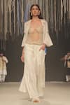 Rina Dhaka_Beige Cotton Pleated Palazzo _Online_at_Aza_Fashions