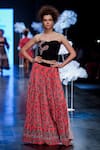 Buy_Rina Dhaka_Coral Pleated Print And Embroidery Abstract Skirt _at_Aza_Fashions