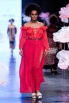 Buy_Rina Dhaka_Red Off Shoulder Pleated Maxi Dress_at_Aza_Fashions