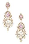 Riana Jewellery_Gold Plated Stones, Beads Floral Enamel Tiered Danglers _Online_at_Aza_Fashions