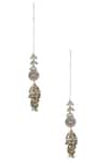 Shop_Riana Jewellery_Gold Plated Pearls, Beads, Diamonds Ear Chain Floral Jhumkas _at_Aza_Fashions