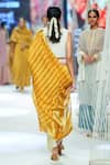 Shop_RE-_Yellow Degummed Silk Handwoven Round Arti Dip-dyed Lungi Set_at_Aza_Fashions