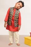 Shop_Lil Angels_Green Cotton, Net Floral Printed Jacket _at_Aza_Fashions
