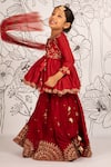Buy_P & S CO_Red Silk, Net Sequins, Embroidery Lehenga Set _at_Aza_Fashions