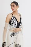 Peeli Dori_White Silk Organza Embroidery V Neck Saree With Blouse For Women_at_Aza_Fashions