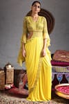 Buy_Reeti Arneja_Yellow Silk Lycra Pre-draped Saree Gown_at_Aza_Fashions