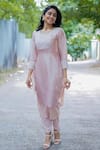 Buy_Kanika Sharma_Pink Kurta Chanderi Inner Cotton Hand Embroidered For Kids_at_Aza_Fashions