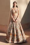 Buy_Sahil Kochhar_Beige Silk Organza Rehenuma Lehenga Set_at_Aza_Fashions