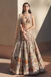 Sahil Kochhar_Beige Silk Organza Rehenuma Lehenga Set_Online_at_Aza_Fashions