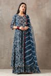 Buy_Rekha Agra_Blue Organza, Cotton Slub Notched Printed Anarkali With Dupatta _at_Aza_Fashions